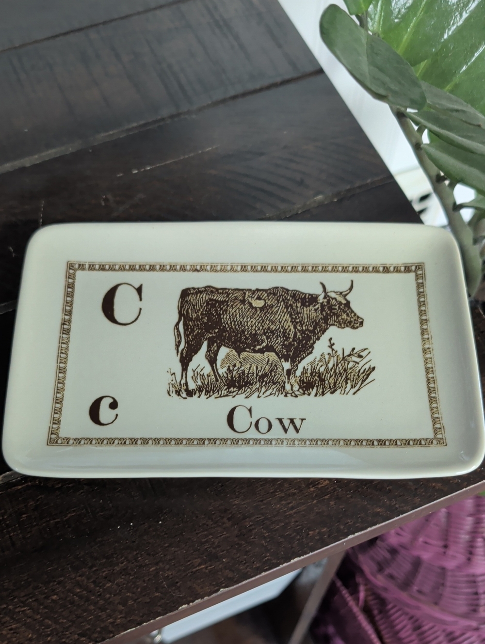 Cow Print Rectangular Ceramic Tray — Brown on Cream